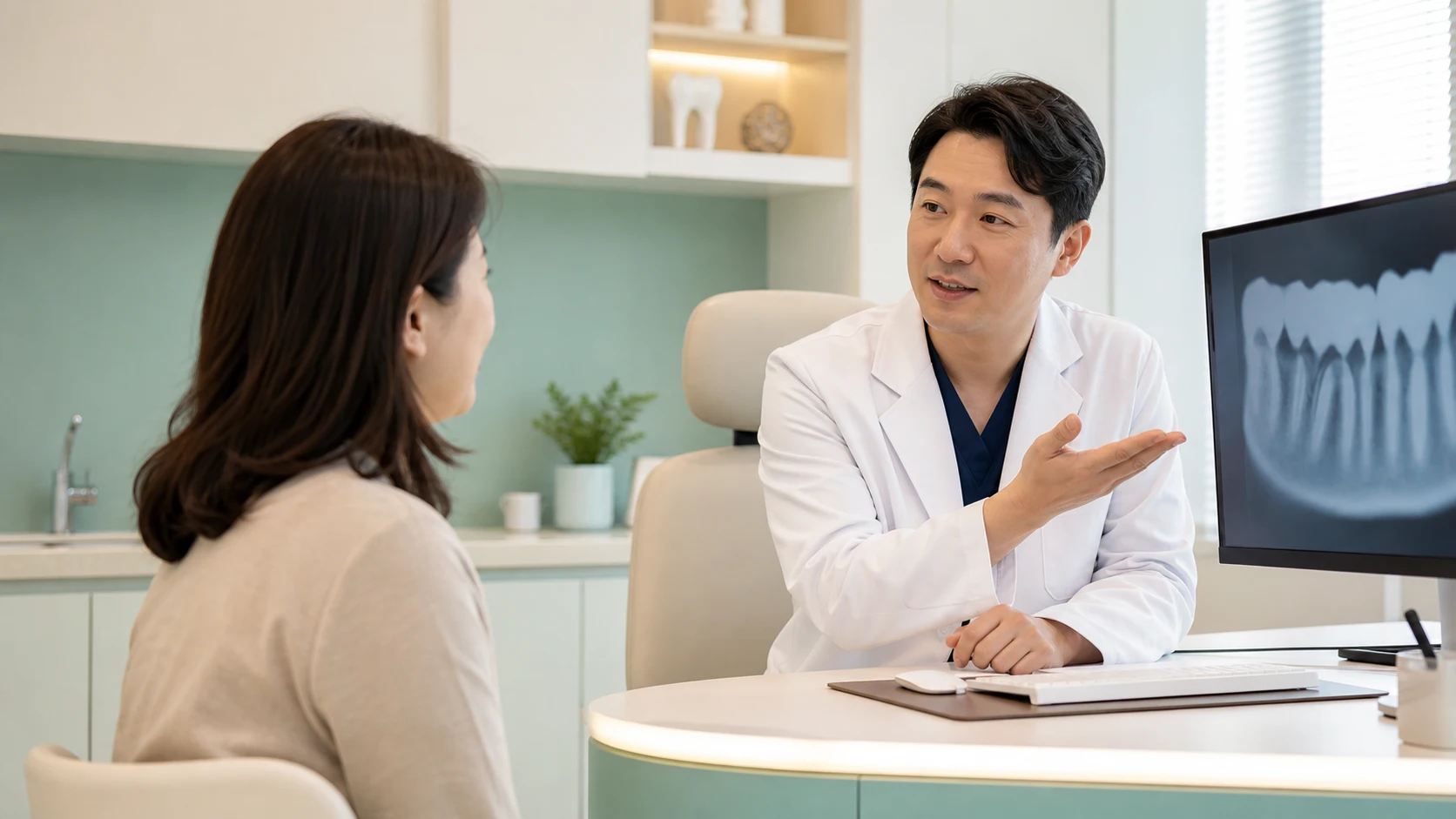 잇몸 치료 통증 치료 전 시림과 통증 알리기 안내 장면
